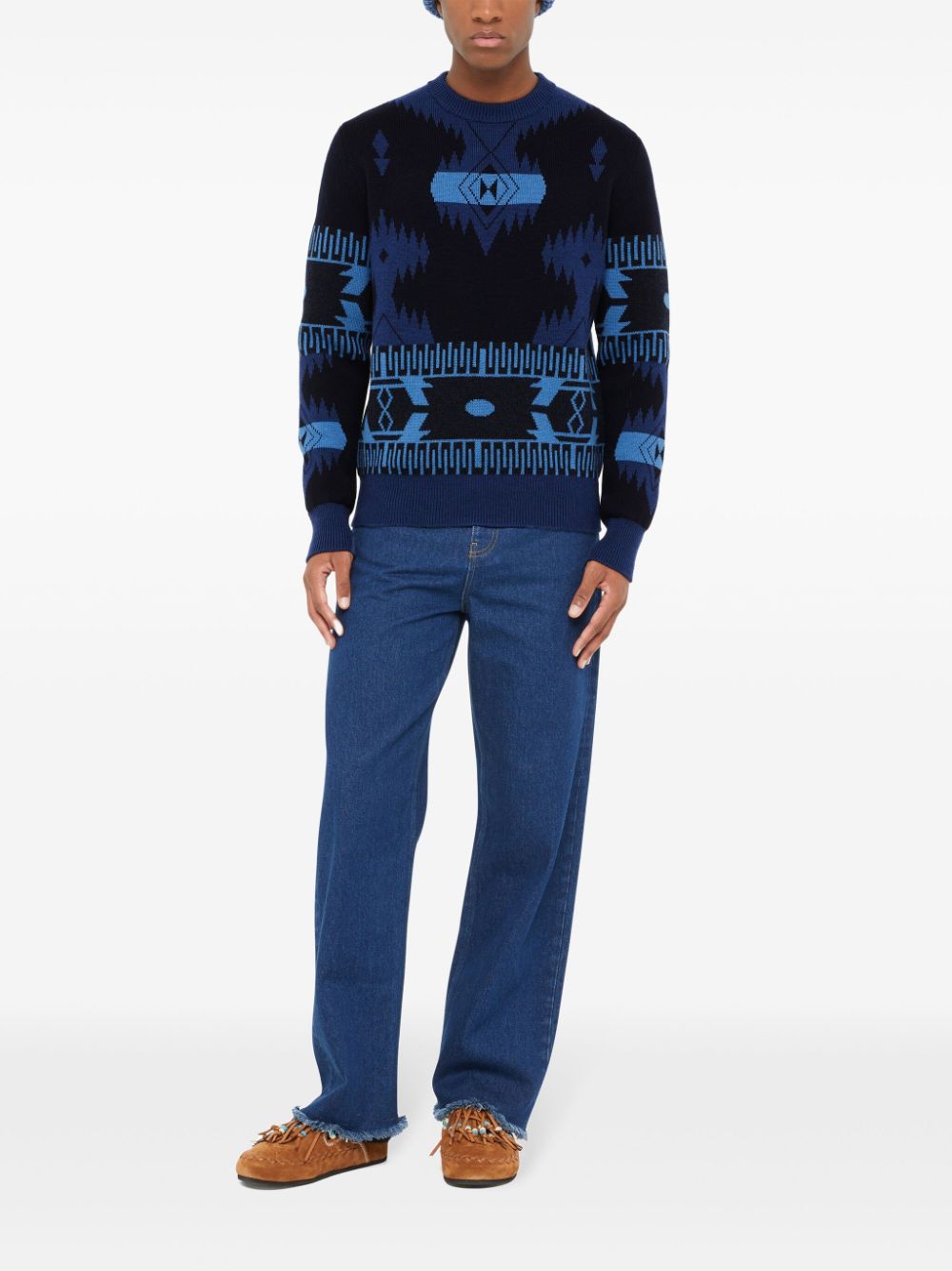 Shop Alanui Icon Jacquard Wool Sweater In Blue