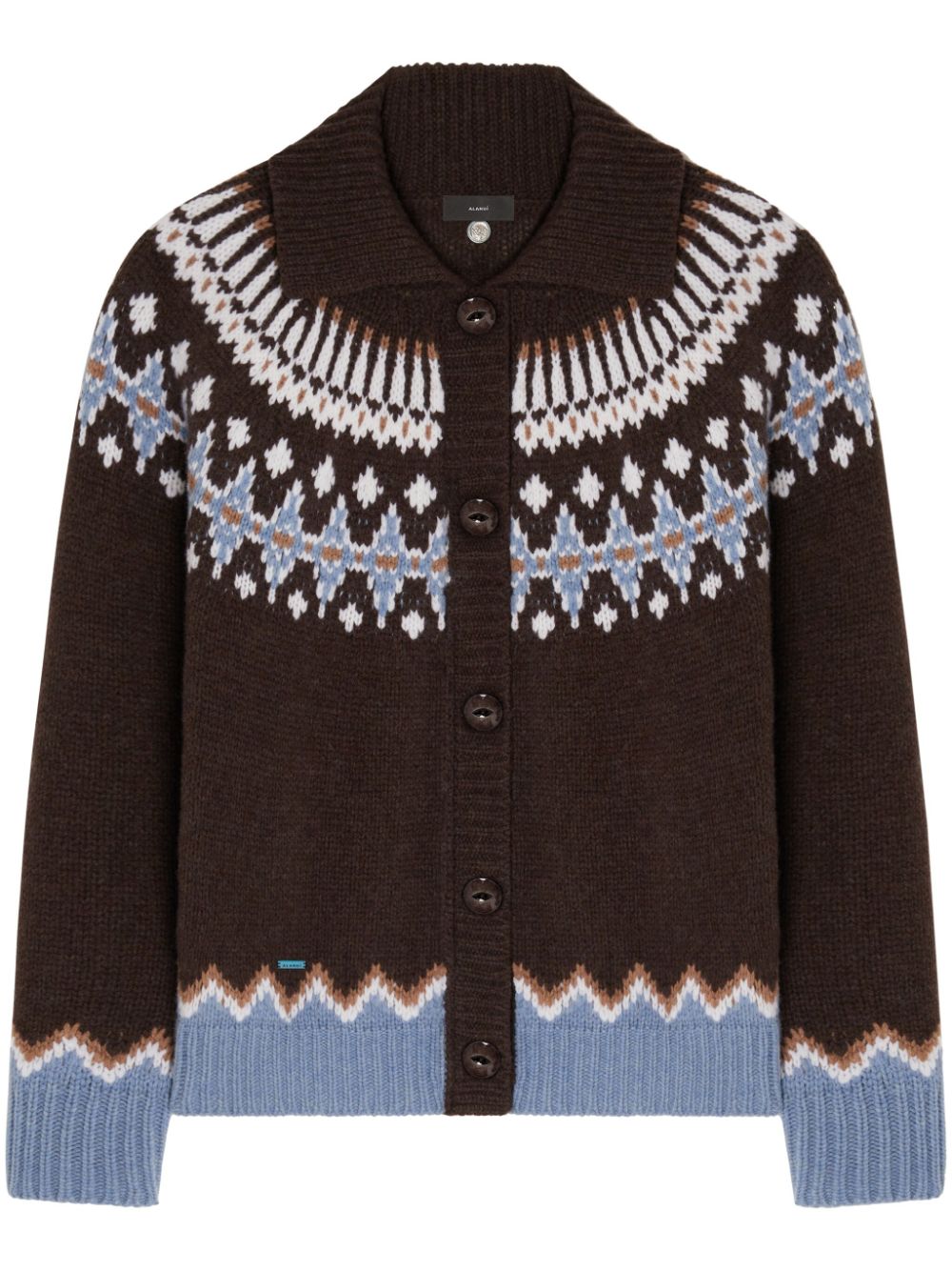 Alanui fair isle intarsia knit wool cardi coat - Brown