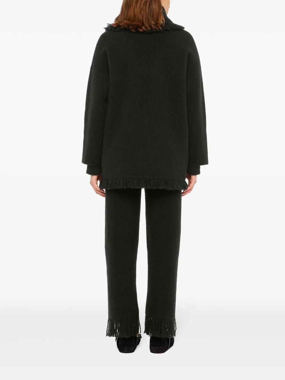 Alanui Luxe Fringed Long Shawl Collar Knitwear In Black