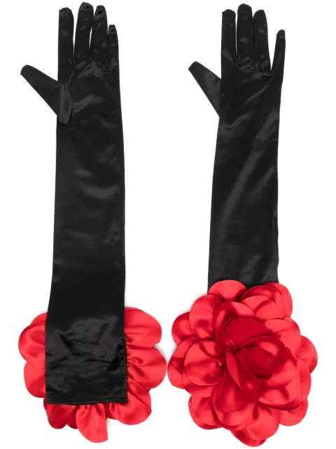 Parlor floral-appliqué satin gloves
