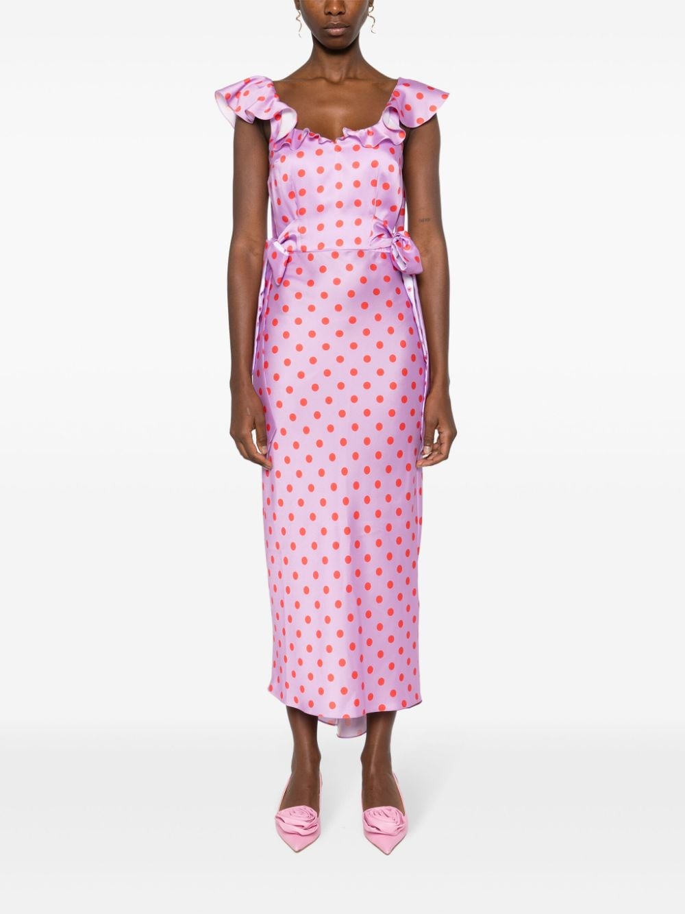 Shop Parlor Polka-dot Belted Midi Dress In Pink