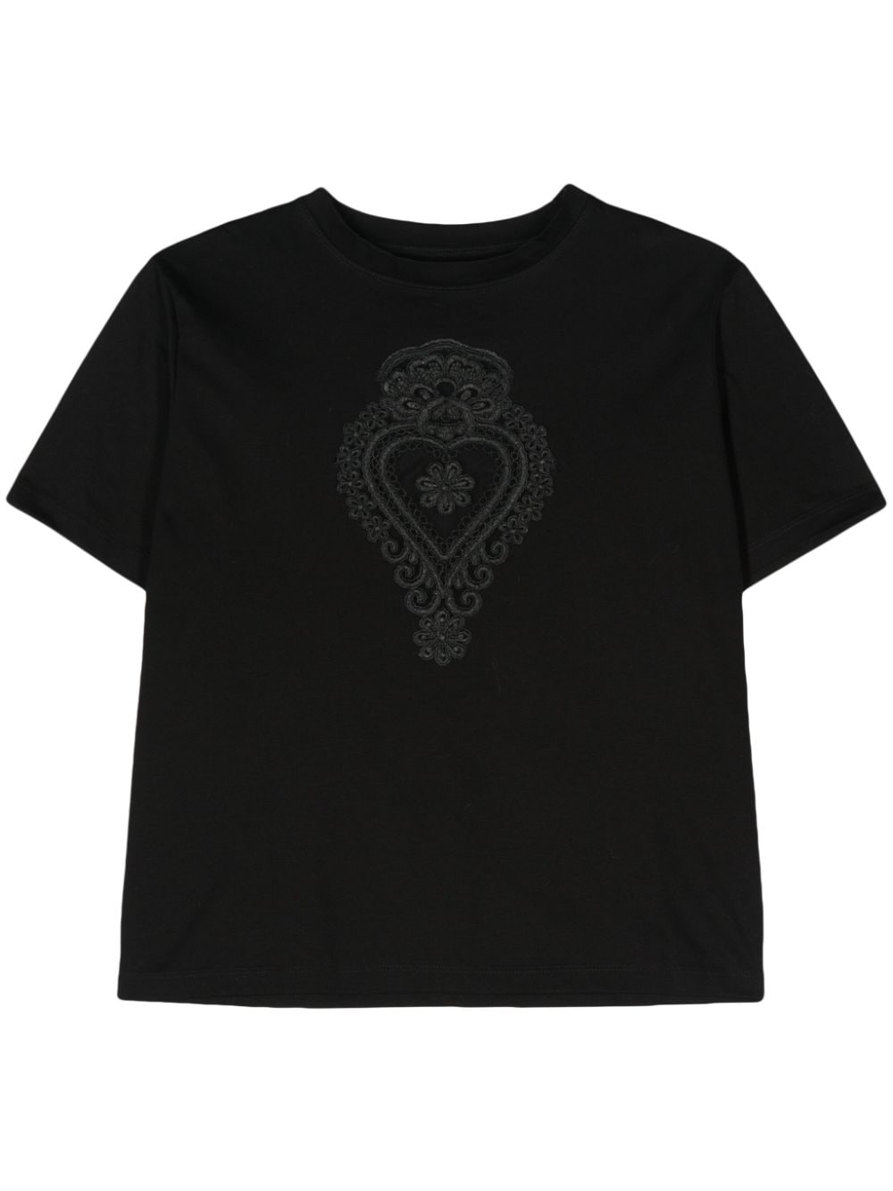 Parlor Corded-lace-detailing Cotton T-shirt In Black