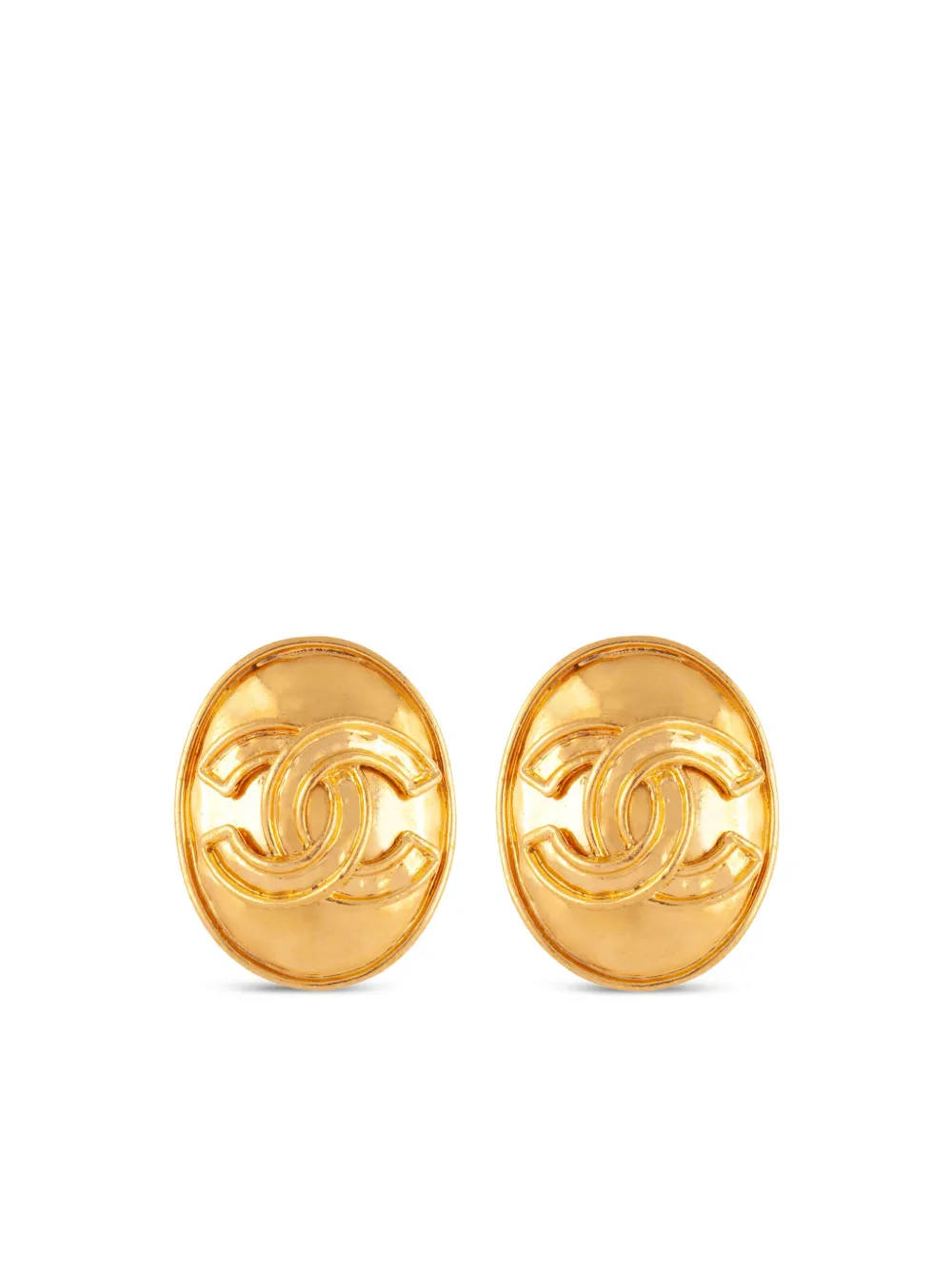 Pre-owned Chanel 1994 Gold Plated Interlocking Cc Clip-on Earrings