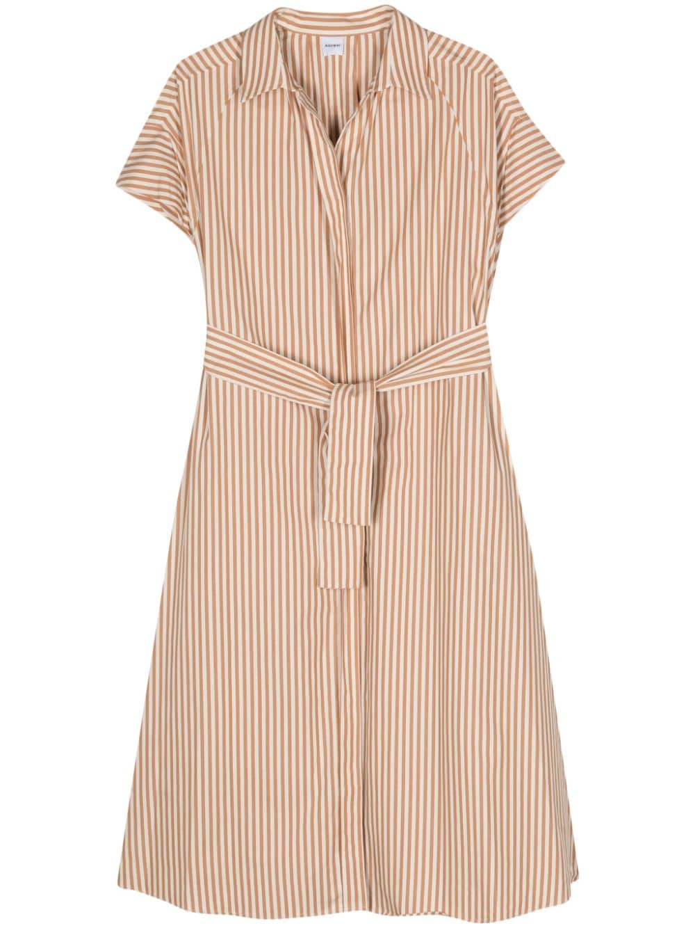 Aspesi Striped Belted Midi Dress In Brown