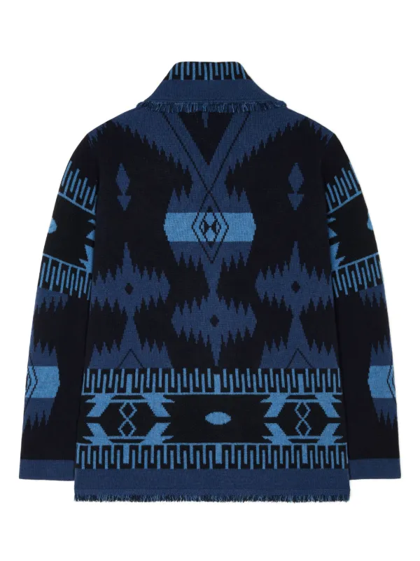 Alanui Icon jacquard knit Cashmere Cardigan Blue FARFETCH TR