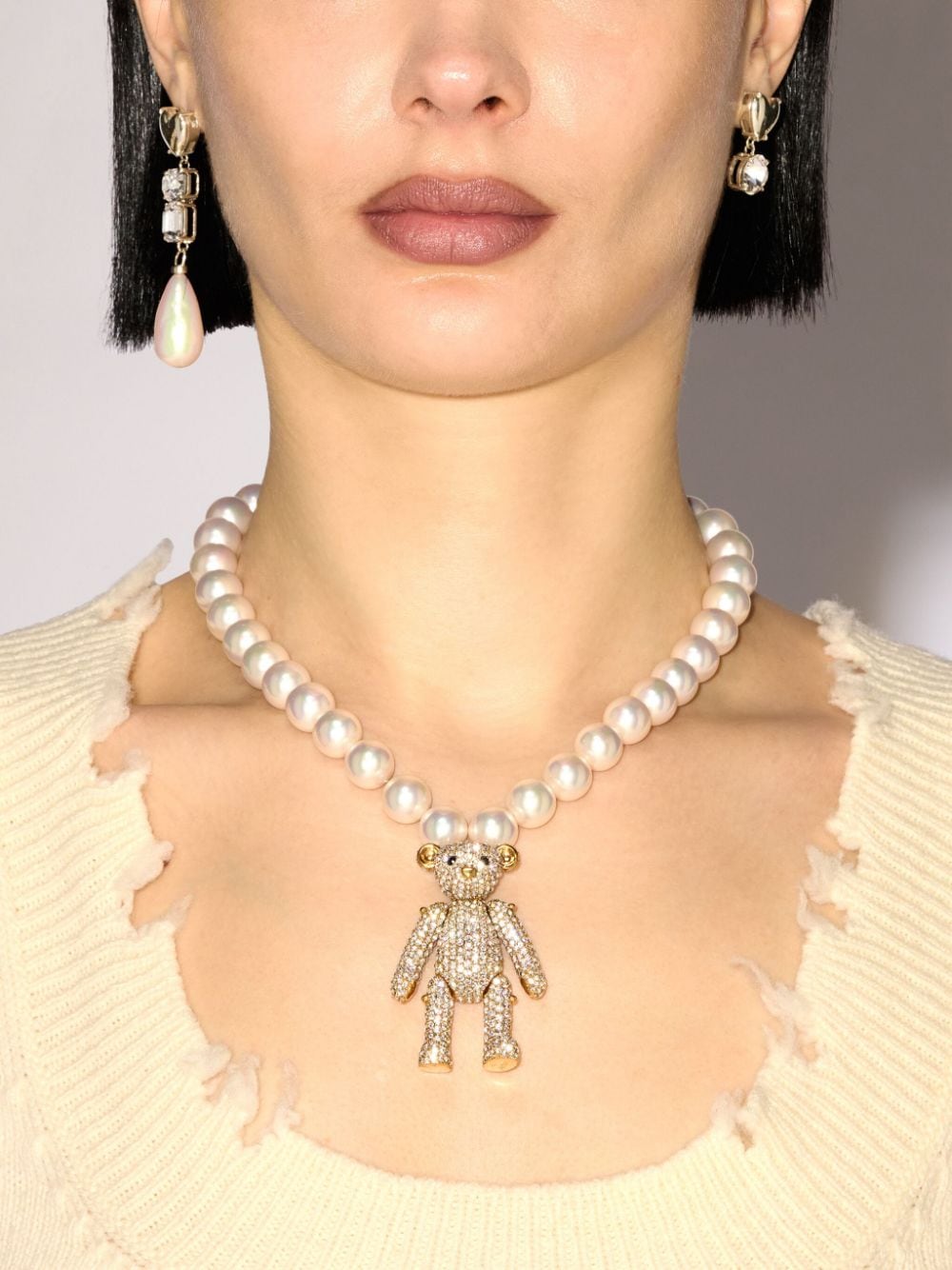 Shop Ambush Crystal-embellished Big Teddy Bear Necklace In Gold