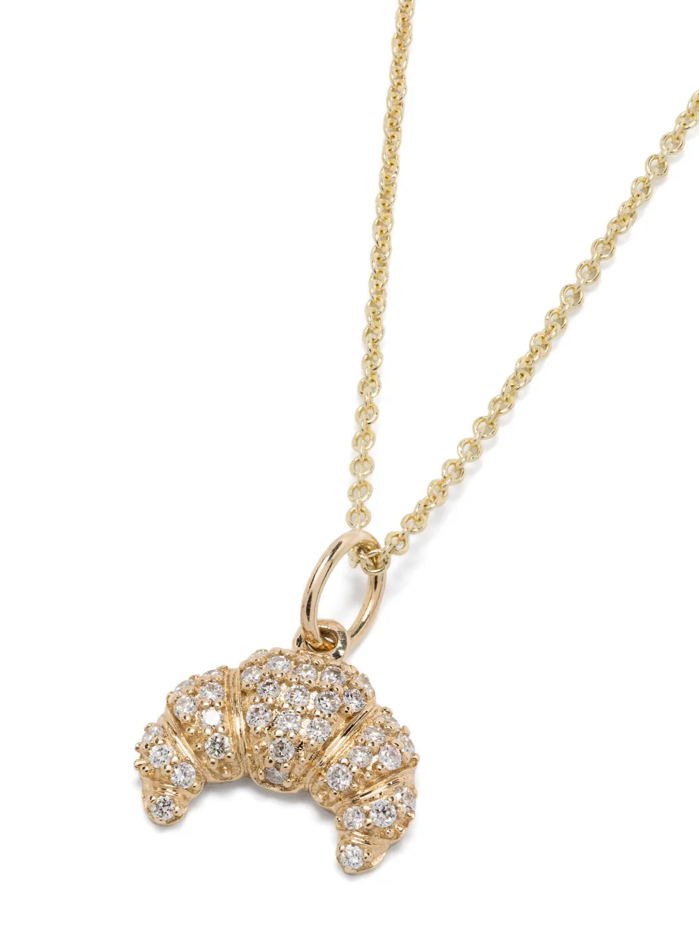 Sydney Evan 14kt Yellow Gold Small Croissant Charm Diamond Necklace In Gold