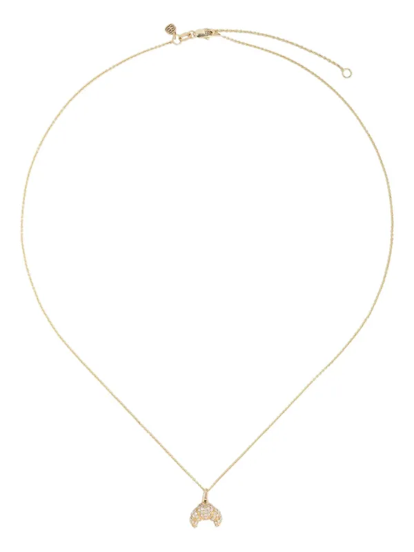 Sydney Evan 14kt Yellow Gold Small Croissant Charm Diamond Necklace