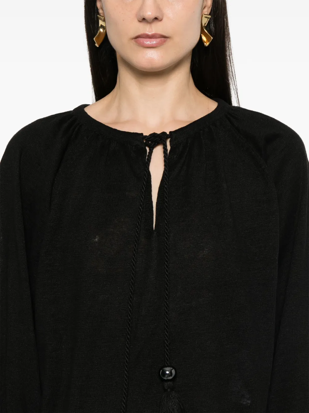 Max Mara tassel-detail linen top Zwart