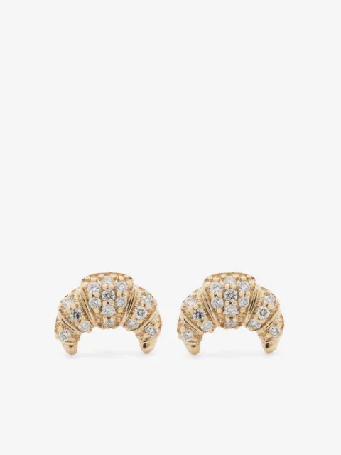 Sydney Evan 14kt yellow gold Small Croissant diamond stud earrings