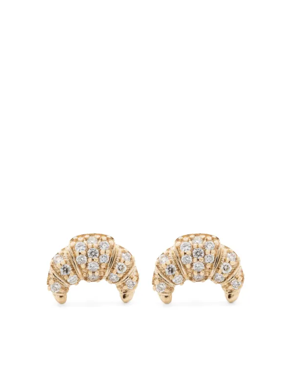Sydney Evan Small Croissant ダイヤモンド ピアス 14Kイエロー 