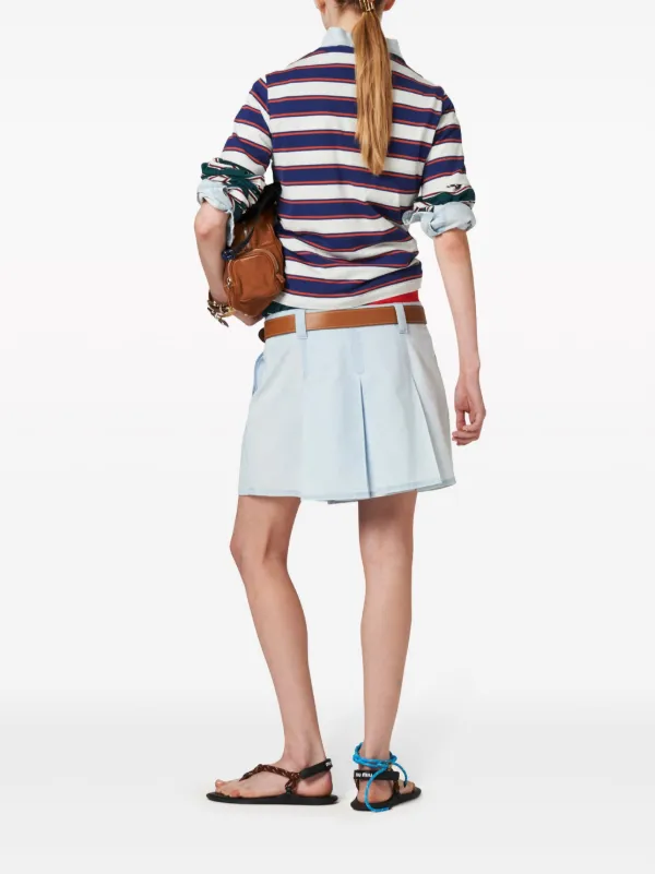 【日本入手困難】ミュウミュウ Pleated chambray skirt スカート Miu Miu low-rise Pleated Chambray Skirt | Blue | FARFETCH UK
