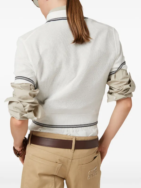 Miu Miu ストライプ ポロトップ　ホワイト Miu Miu ストライプ ポロトップ ホワイト Miu Miu ストライプ ポロ