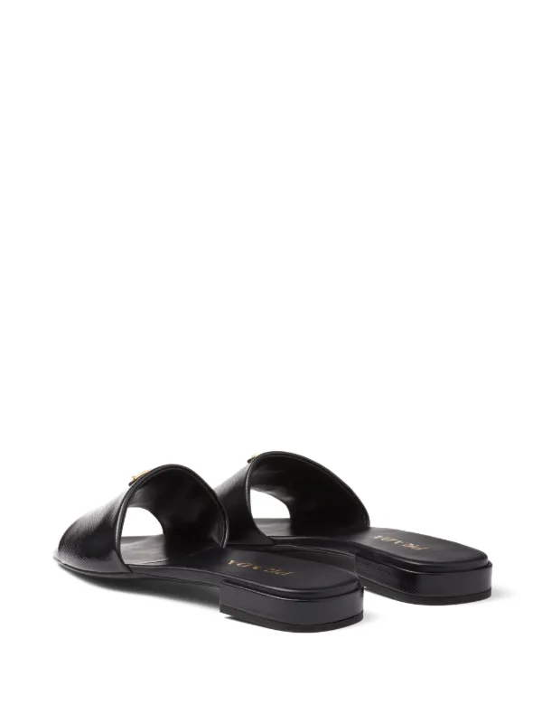 【PRADA】 クロシェディテール レザースライド 10mm Prada triangle-logo Leather Slides | Black | FARFETCH CA