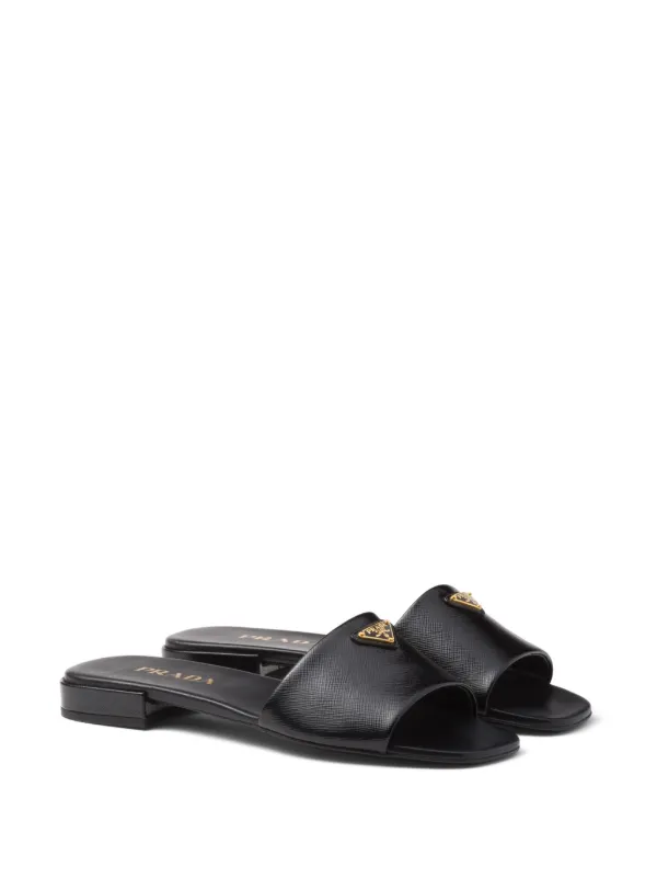 Prada triangle logo Leather Slides Black FARFETCH AU