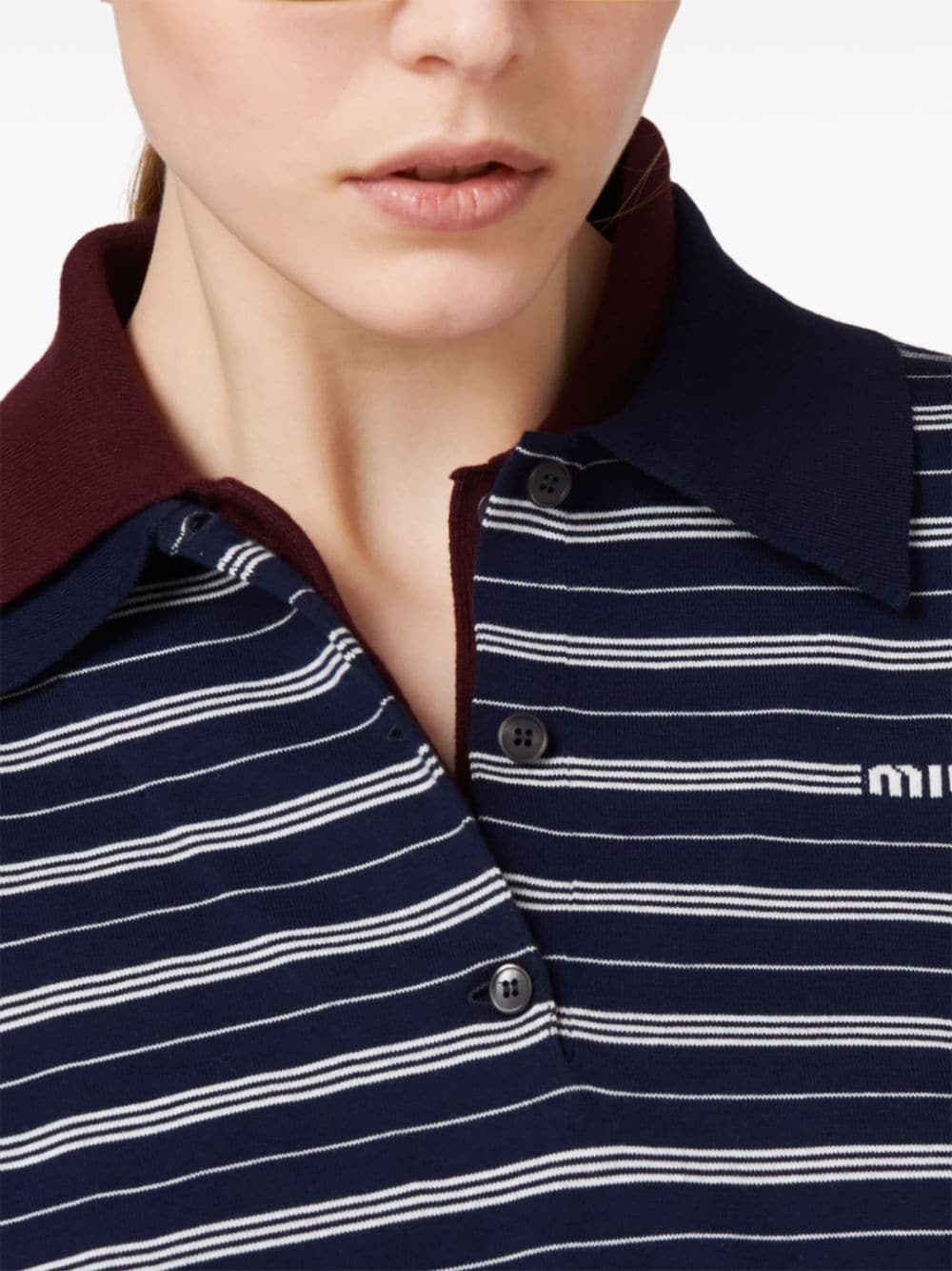 Shop Miu Miu Logo-print Striped Polo Shirt In Blue