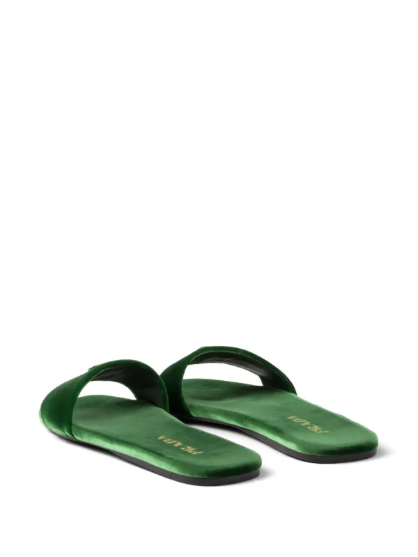 Prada triangle-logo Velvet Slides | Green | FARFETCH