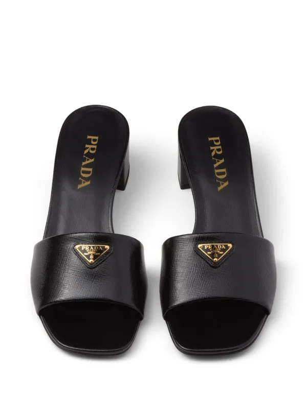Prada 35mm logo applique Sandals Black FARFETCH UK
