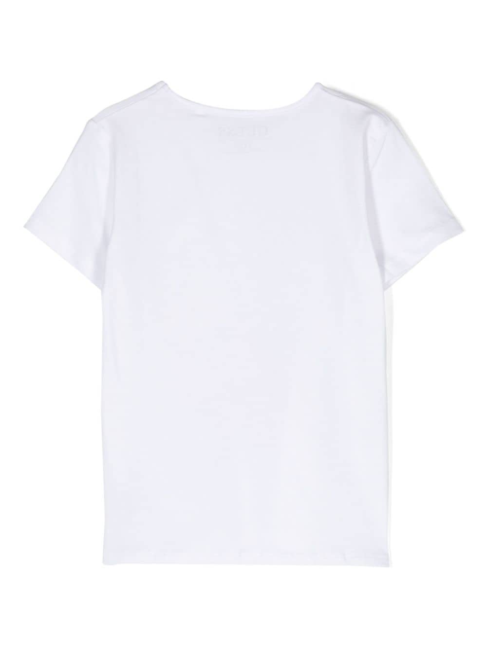 Shop Guess Glittery Logo-embossed T-shirt In Weiss