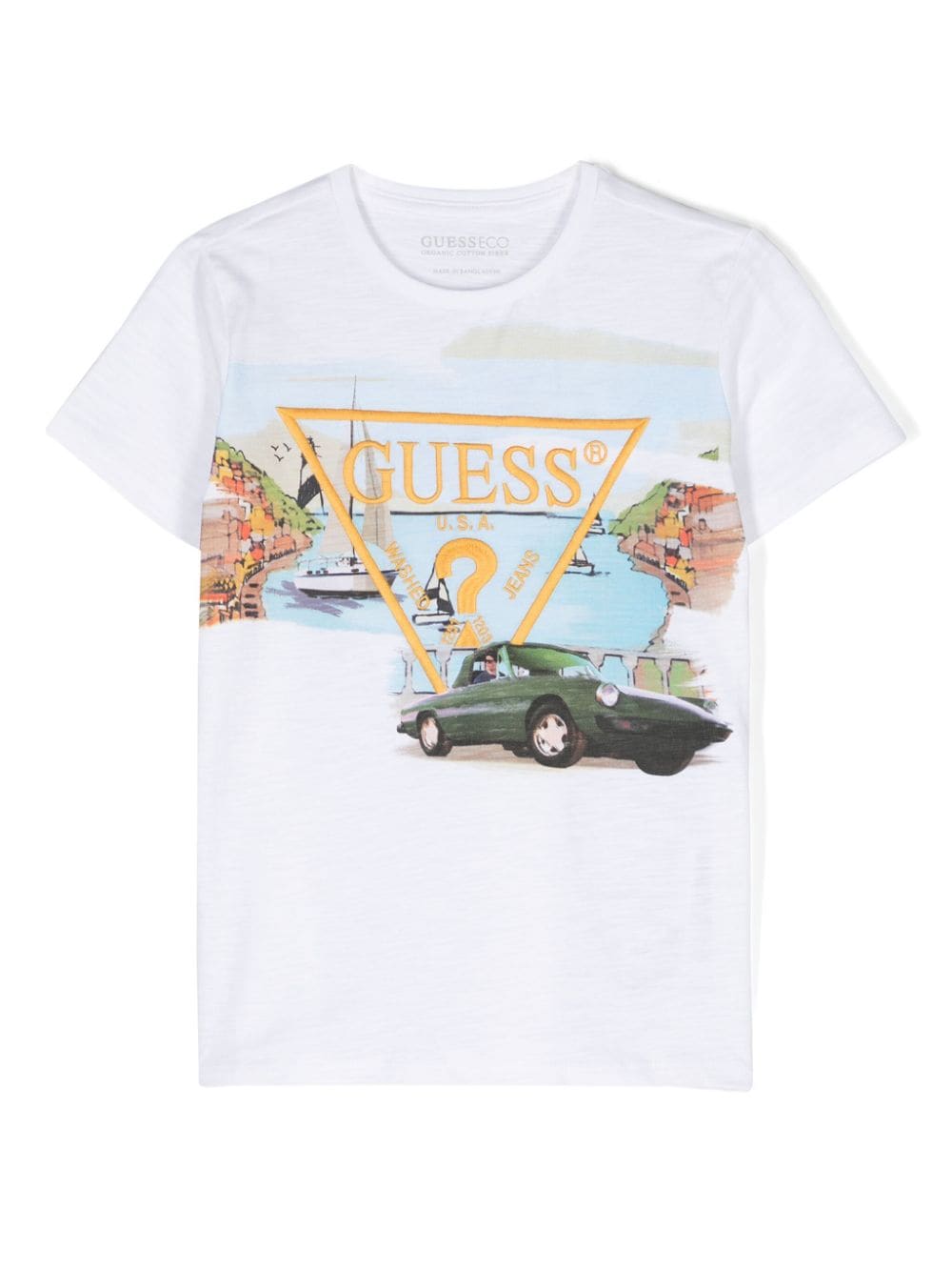 Guess kids logo-embroidered car-print T-shirt Wit