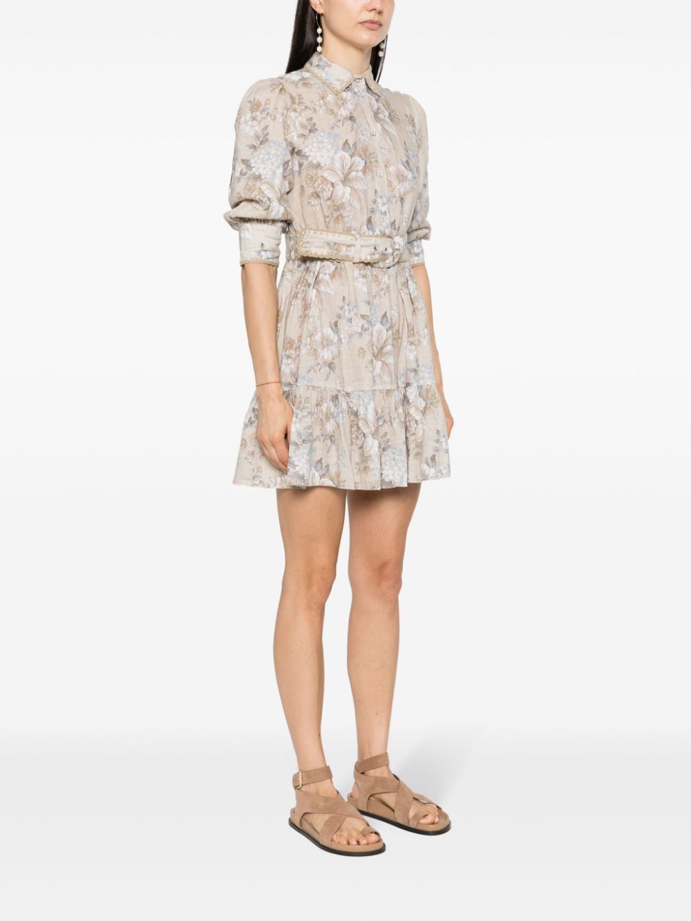 Shop Mc2 Saint Barth Hermione Linen Mini Dress In Neutrals