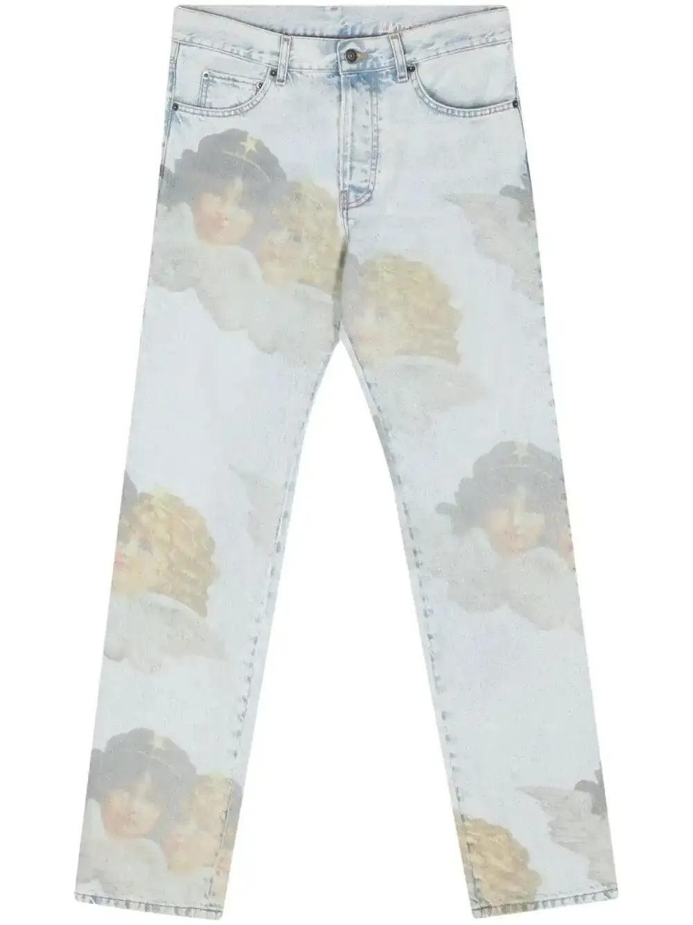 Angel-print mid-rise straight jeans