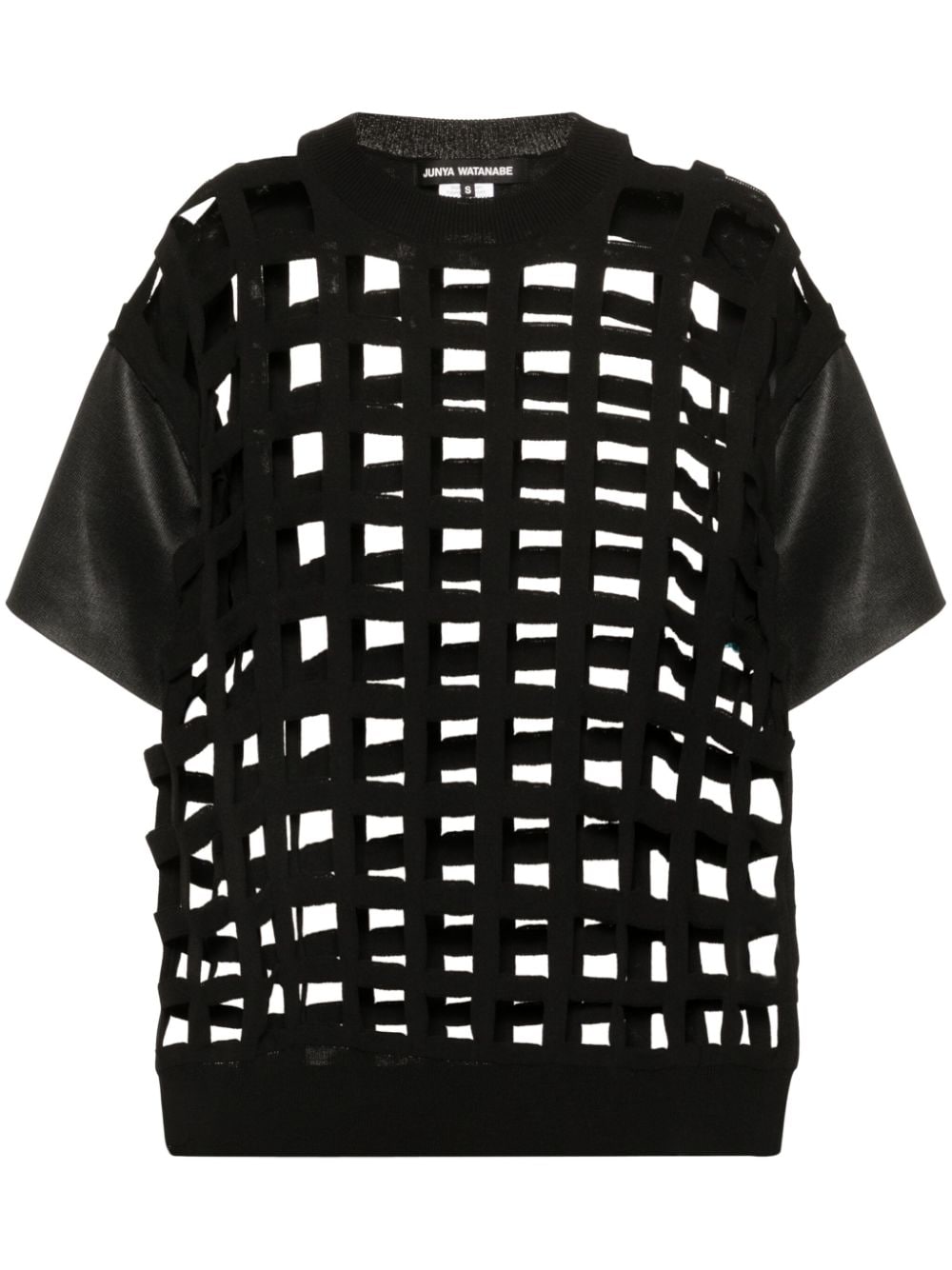 Junya Watanabe Cut-out-detail Checked T-shirt In Black