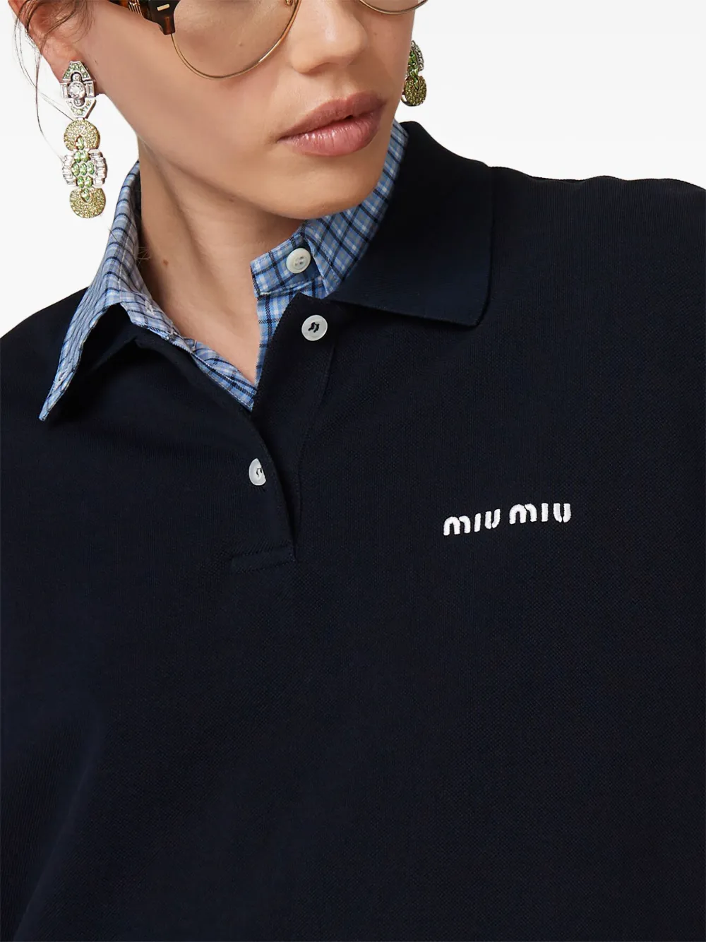 Miu Poloshirt met geborduurd logo Blauw