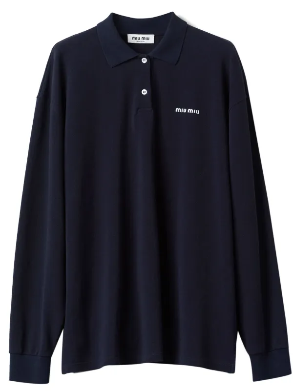 関税込【MiuMiu】Logo cotton pique polo shirt Miu Miu Cotton Piqué Polo Shirt | Saks Fifth Avenue