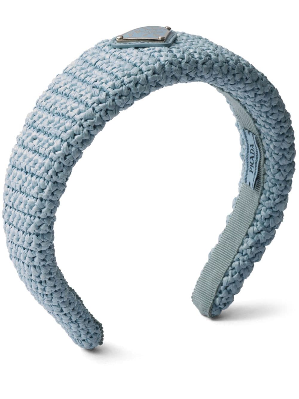 Prada Triangle-logo Crochet Headband In Blue