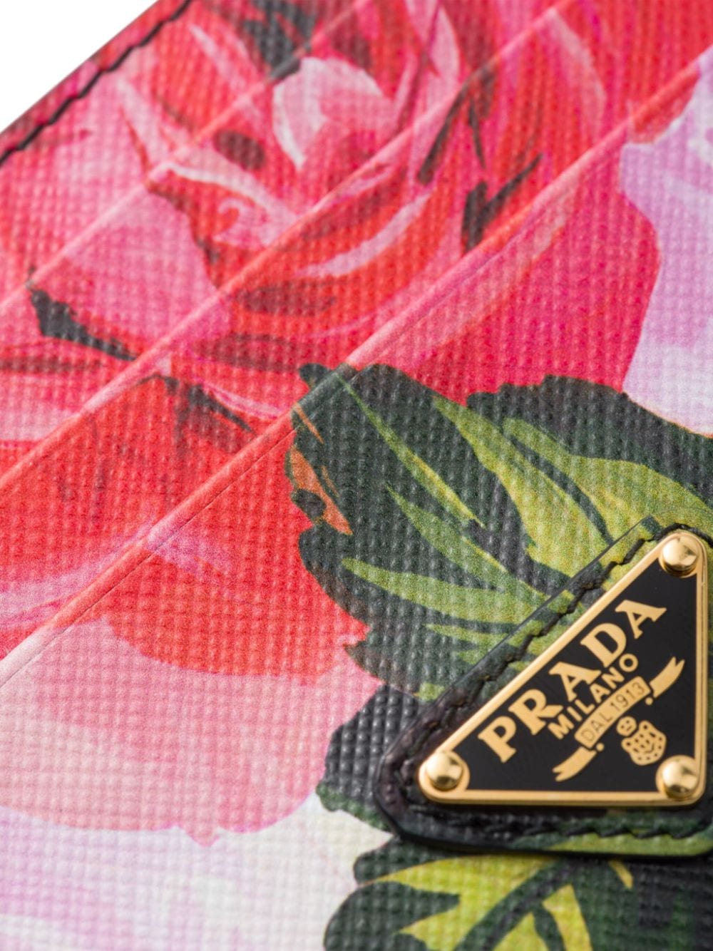Shop Prada Floral-print Saffiano Leather Cardholder In Black