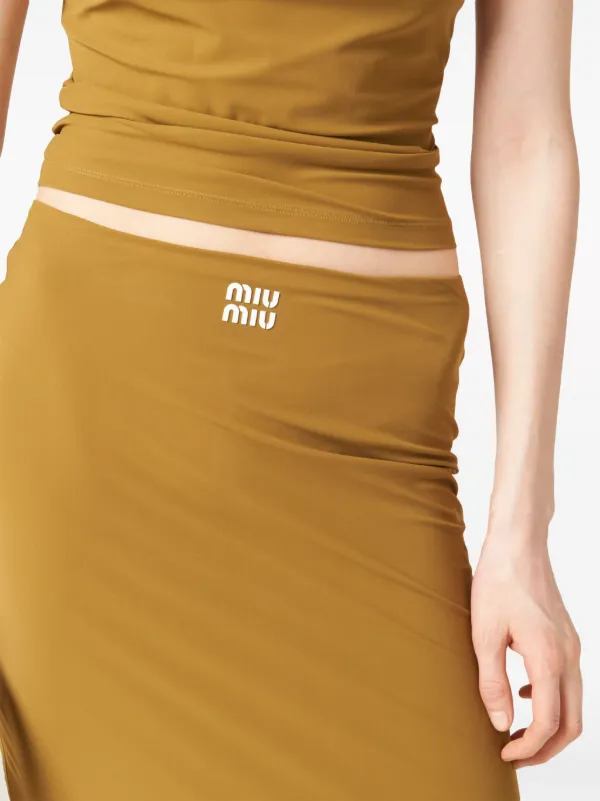Miu Miu rubberized-logo Midi Skirt | Green | FARFETCH