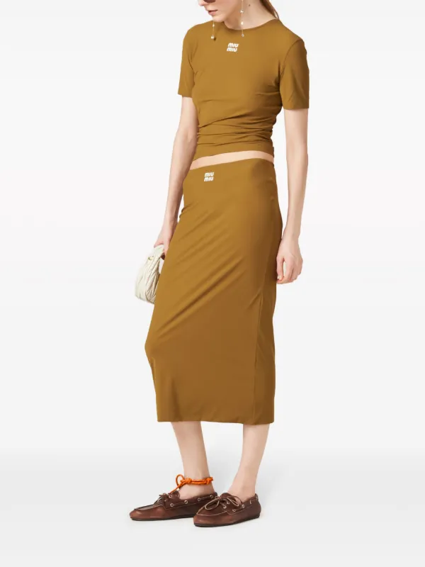 Miu Miu rubberized-logo Midi Skirt | Green | FARFETCH