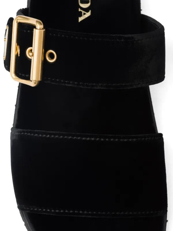 Prada triangle-logo Velvet Slides | Black | FARFETCH PL