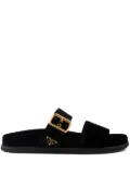 Prada triangle-logo velvet slides - Black