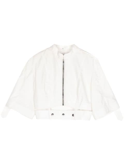 Materiel zip-up belted cotton blouse