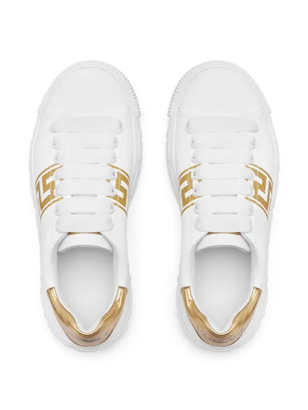 Versace Kids Greca-embroidered Leather Sneakers White