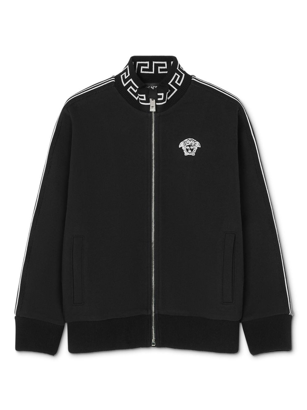 Versace Kids' Greca-detail Zip-up Sweatshirt In Black