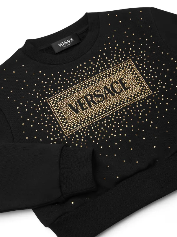 キッズ用トップス VERSACE Rhinestone logo sweatshirt (10004911A11462 2B130) Versace Kids Logo crystal-embellished Sweatshirt | Black
