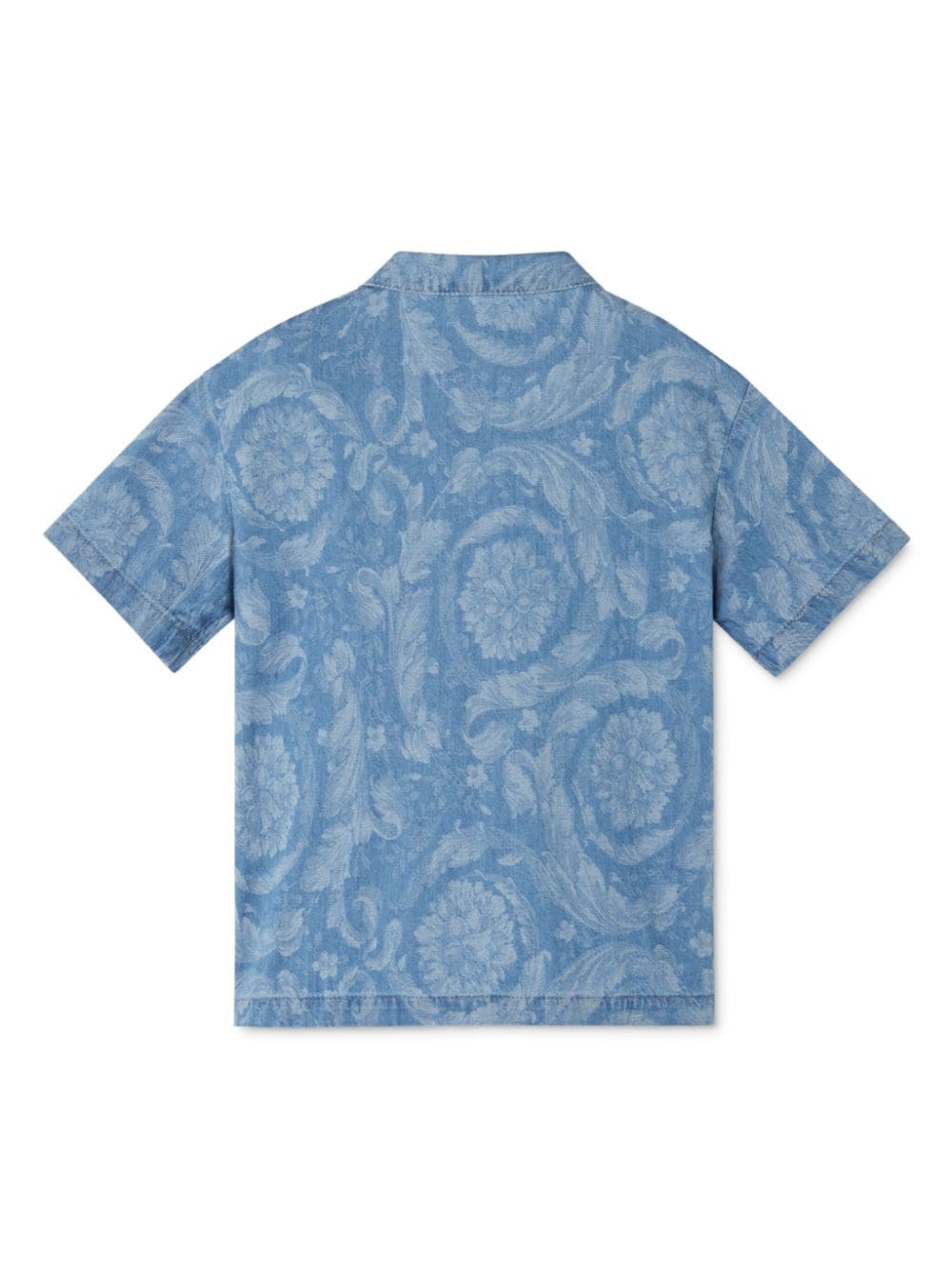 Shop Versace Barocco-print Denim Shirt In Blue