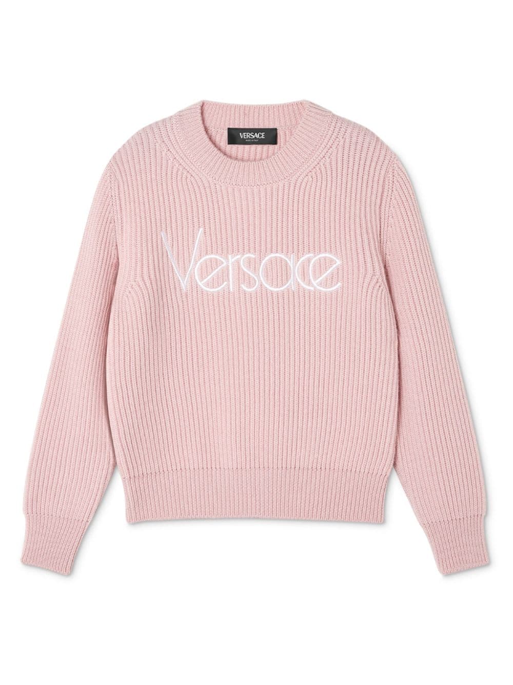 Versace Kids' Logo-embroidered Ribbed-knit Jumper In Pink