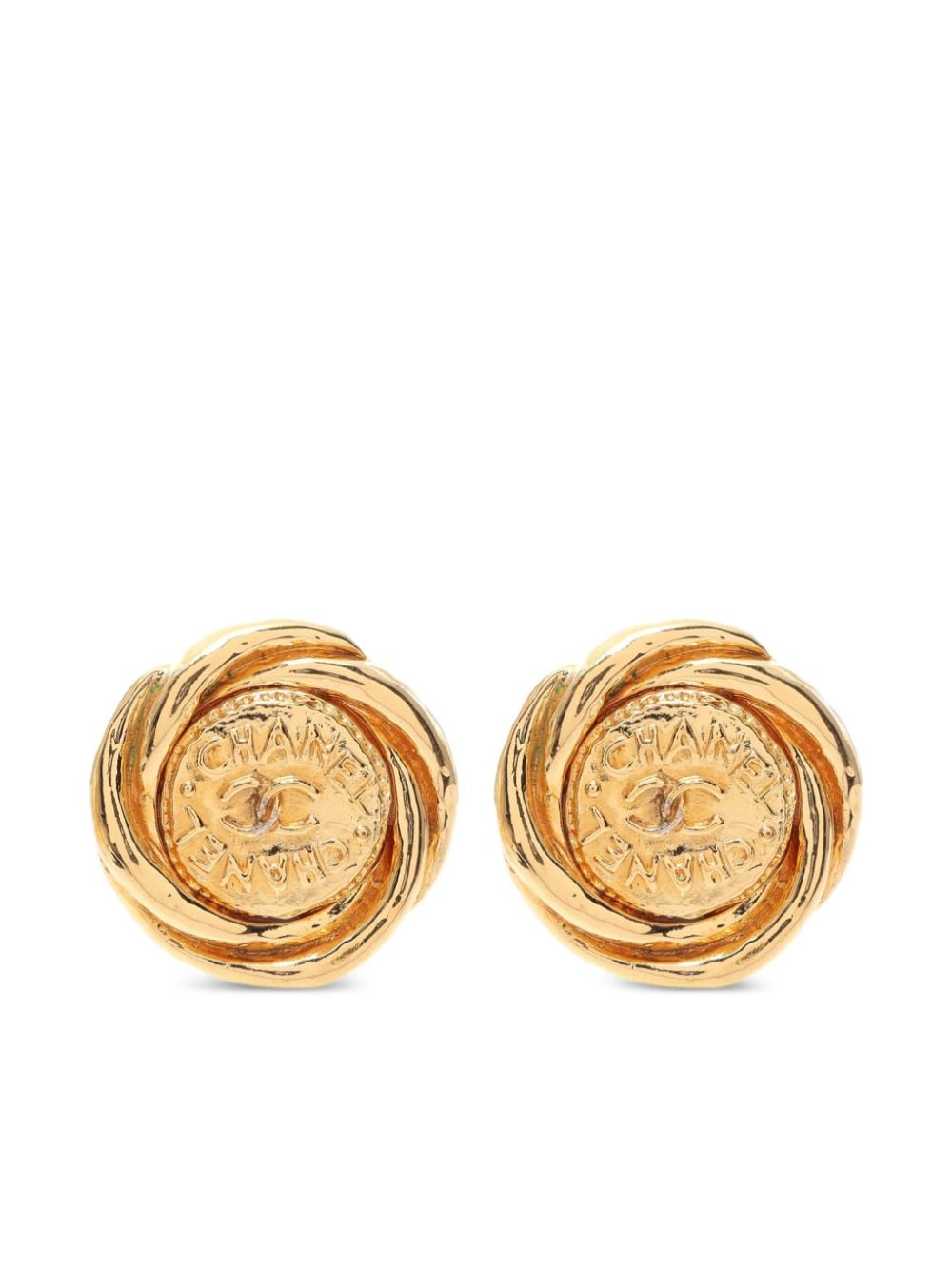 Pre-owned Chanel 1986-1988 Cc Button Clip-on Earrings In Gold