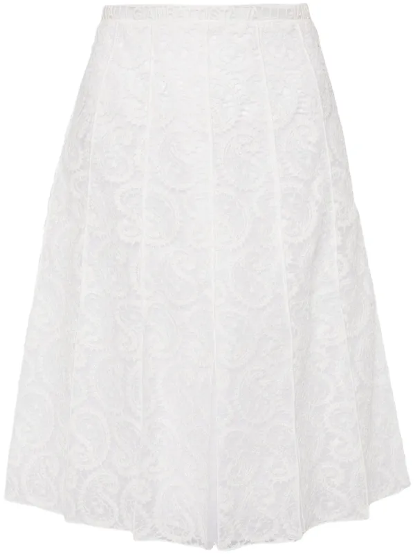 Giambattista Valli Pleated Lace Skirt in White