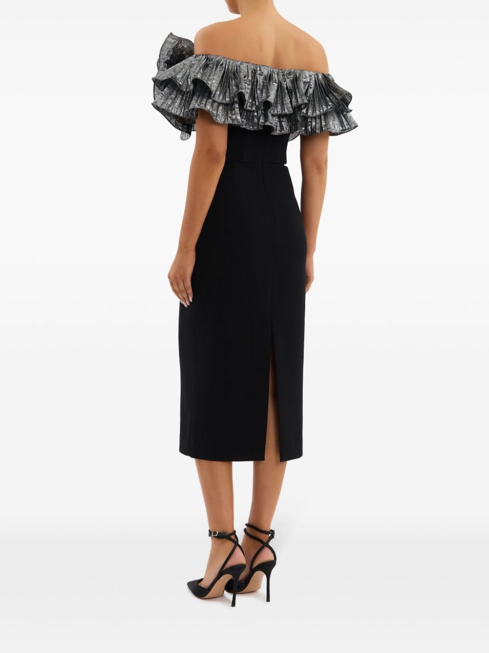 Shop Rebecca Vallance Lumi Ruffled Midi Dress In Black