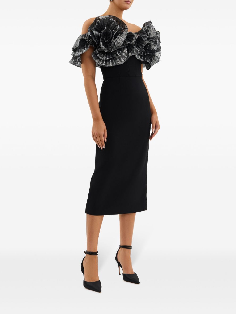 Rebecca Vallance Midi-jurk met ruches Zwart