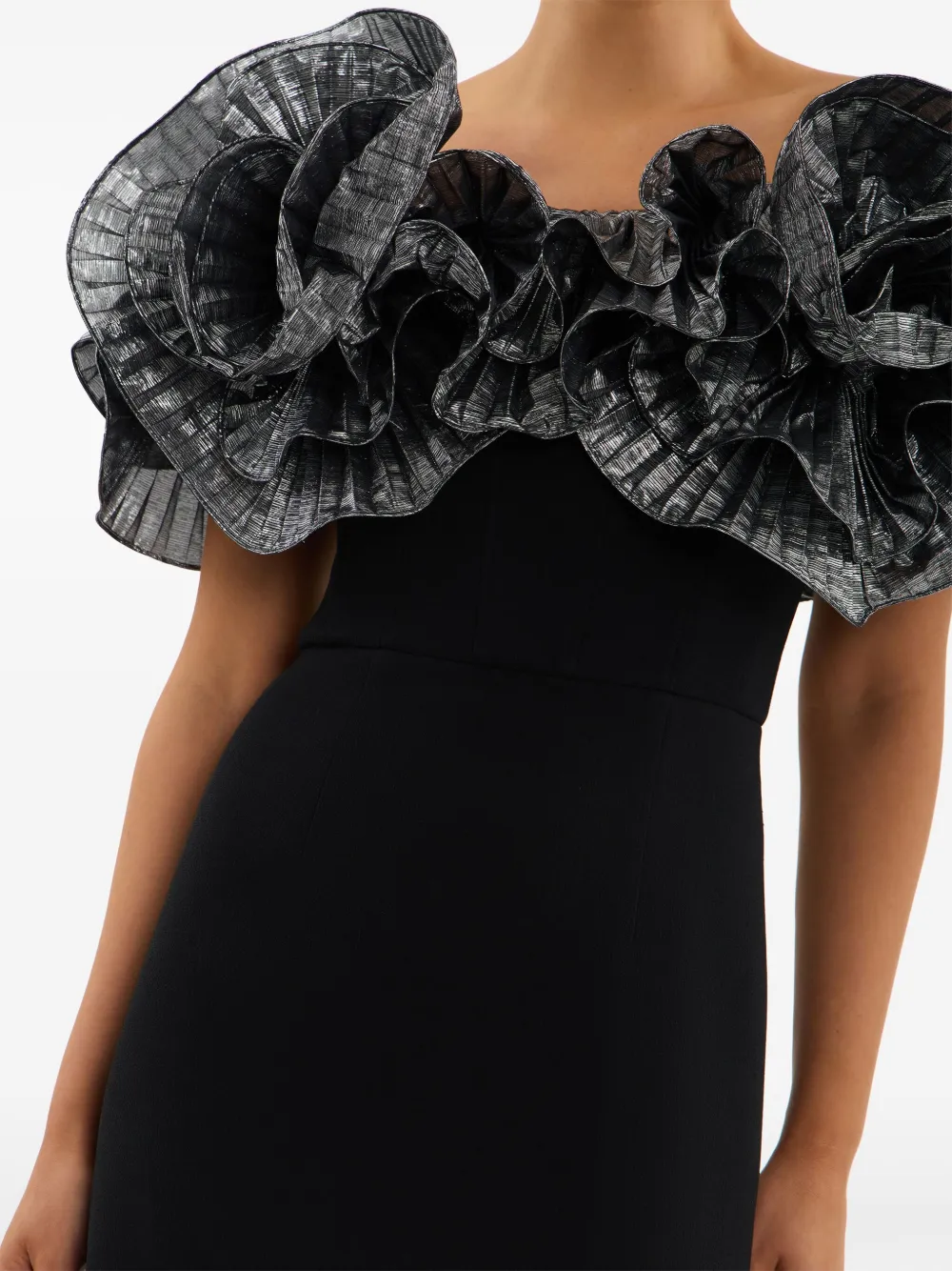 Shop Rebecca Vallance Lumi Ruffled Midi Dress In Black