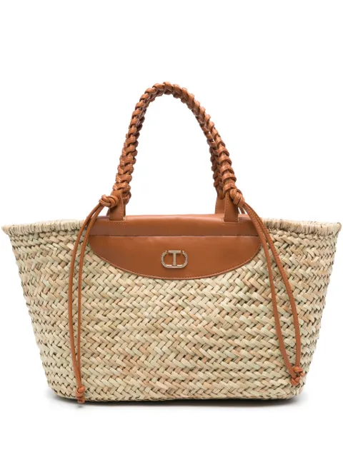 TWINSET logo-plaque interwoven tote bag 