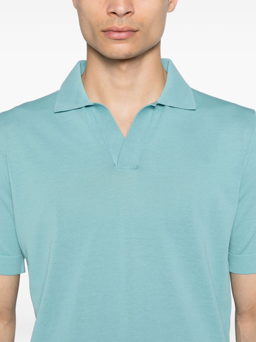 Shop Dell'oglio Split-neck Cotton Polo Shirt In Blue