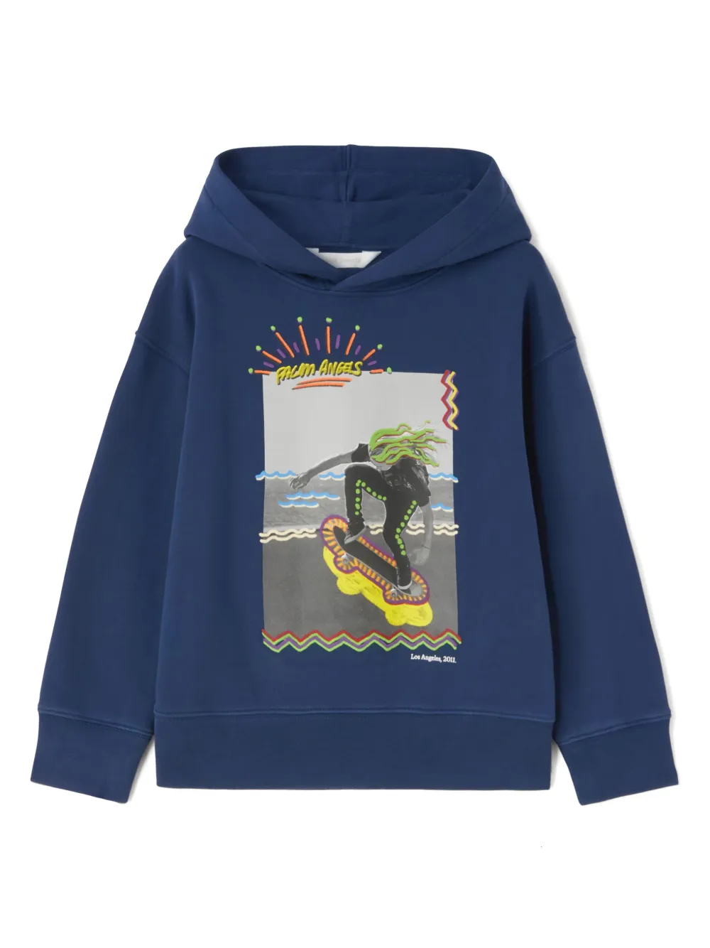 Palm Angels Kids Hoodie met print Blauw