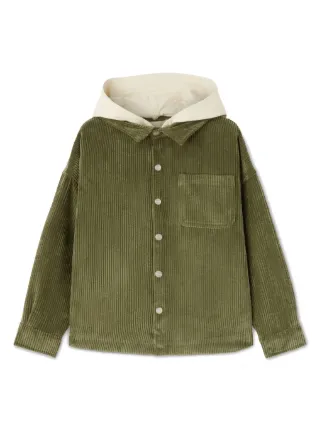 Palm Angels Kids Hooded Corduroy Shirt Jacket | Green | FARFETCH